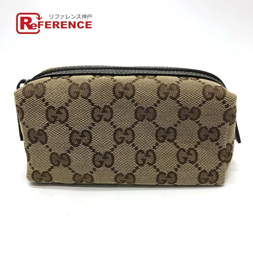 Gucci GG Cosmetic Pouch Clutch Makeup Canvas Brown